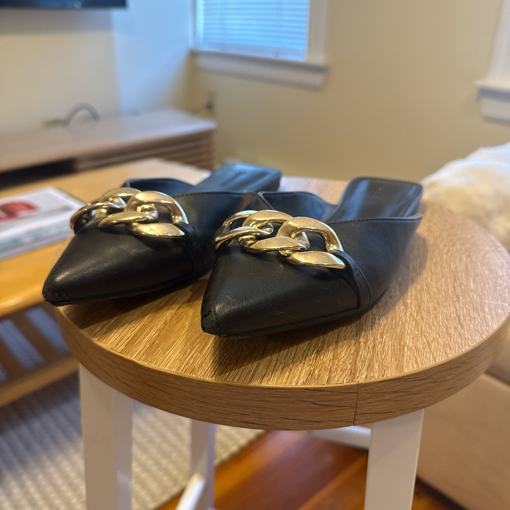 Sleek Black Mules with Chain Detail